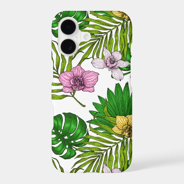 Orchids and palm leaves, pink, yellow, green and w (Back)