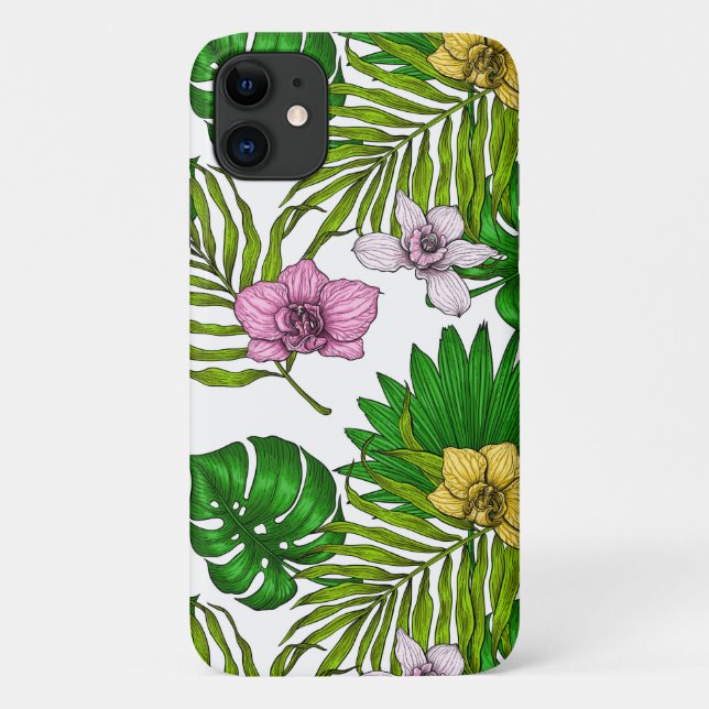 Orchids and palm leaves, pink, yellow, green and w Case-Mate iPhone case (Back)