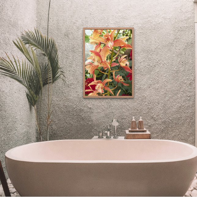 Orchids and Red Chrysanthemums Floral Photo Print (In Situ Framed)