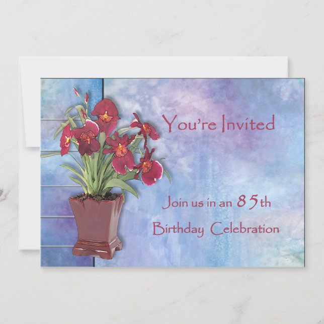 Orchids and Watercolor 85th Birthday Invitation (Front)