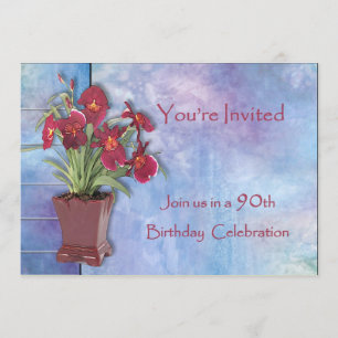 Orchids and Watercolor 90th Birthday Invitation