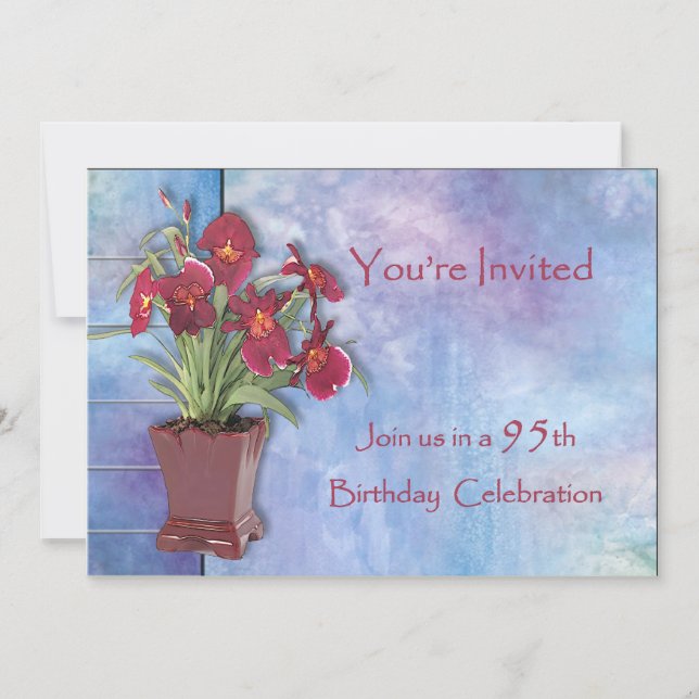 Orchids and Watercolor 95th Birthday Invitation (Front)