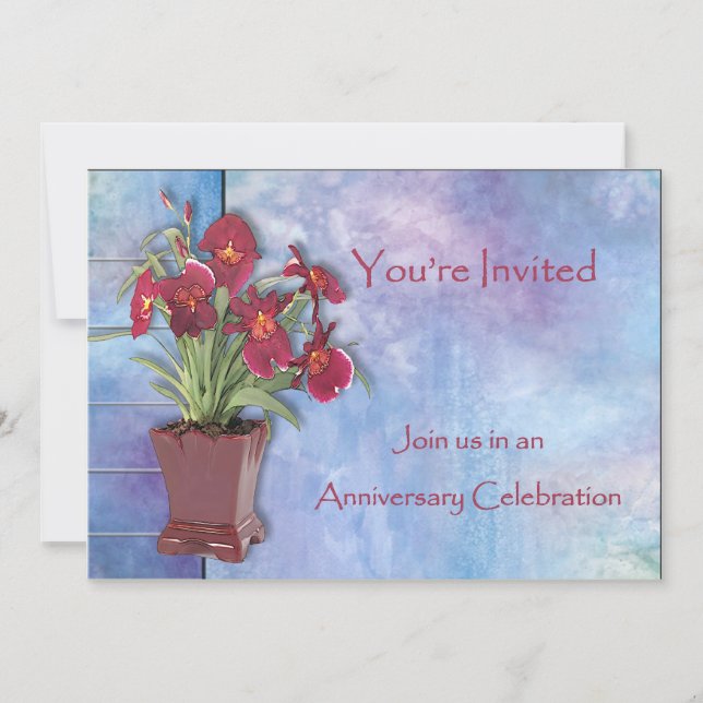 Orchids and Watercolor Anniversary Invitation (Front)
