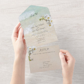 Orchids Beach Scene Wedding All-in-one Invitation
