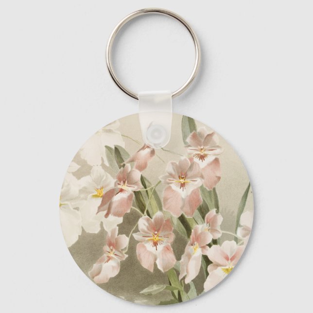 Orchids Blossom Vintage Art Painting Key Ring (Front)