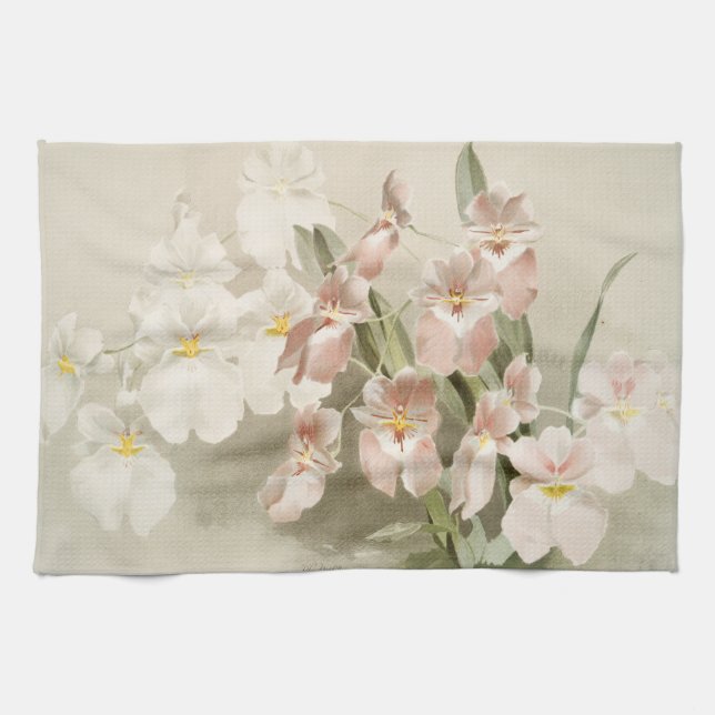 Orchids Blossom Vintage Art Painting Tea Towel (Horizontal)