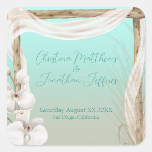 Orchids & Boho Arch on the Beach Wedding Square Sticker