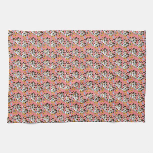 Orchids Butterflies Pink Botanical Tea Towel (Horizontal)