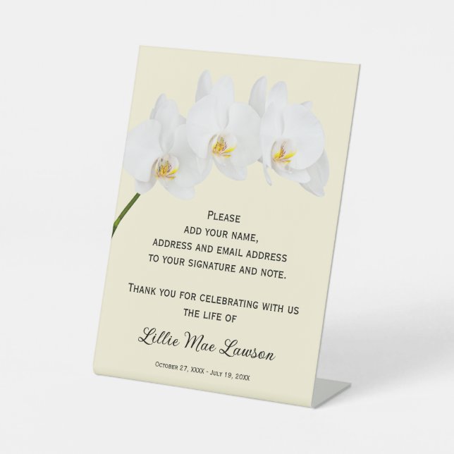 Orchids Celebration of Life Guest Book Pedestal Sign (Front)