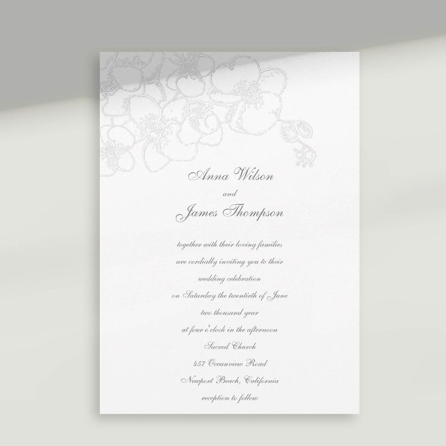 Orchids Faux Embossed Formal Calligraphy Wedding Invitation (formal wedding invitation calligraphy faux embossed orchids classic traditional)