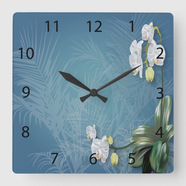 Orchids & Ferns Square Wall Clock (Front)