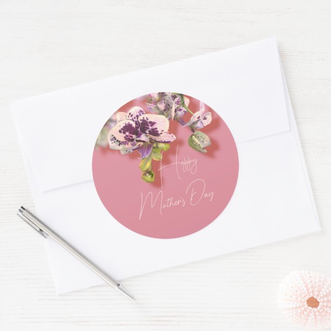 Orchids Floral Happy Mother’s Day    Classic Round Sticker (Envelope)