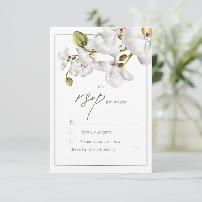 Orchids Frame Elegant Tropical Wedding RSVP Card (Standing Front)