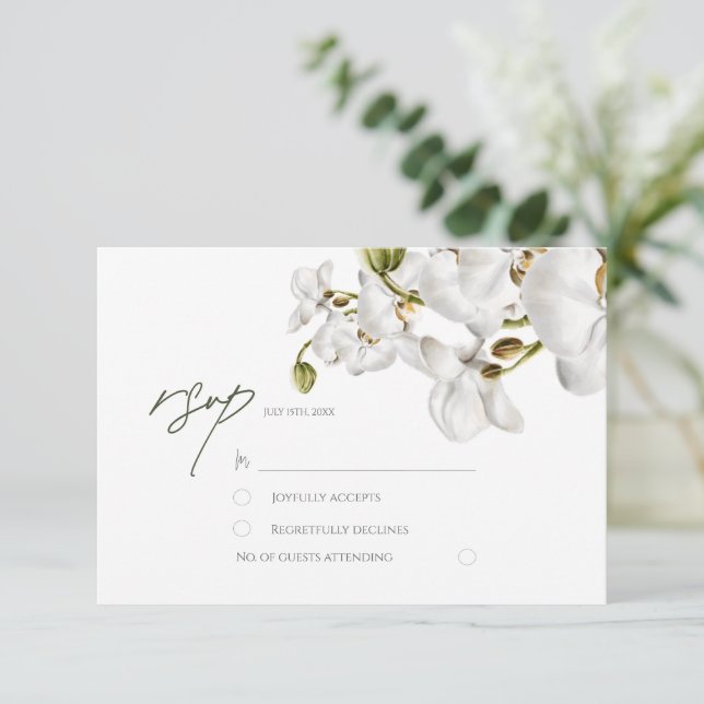 Orchids Frame Elegant Tropical Wedding RSVP Card (Standing Front)