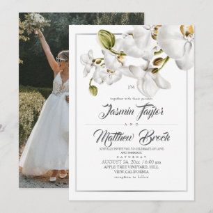 Orchids Frame Elegant Wedding Photo Invitation