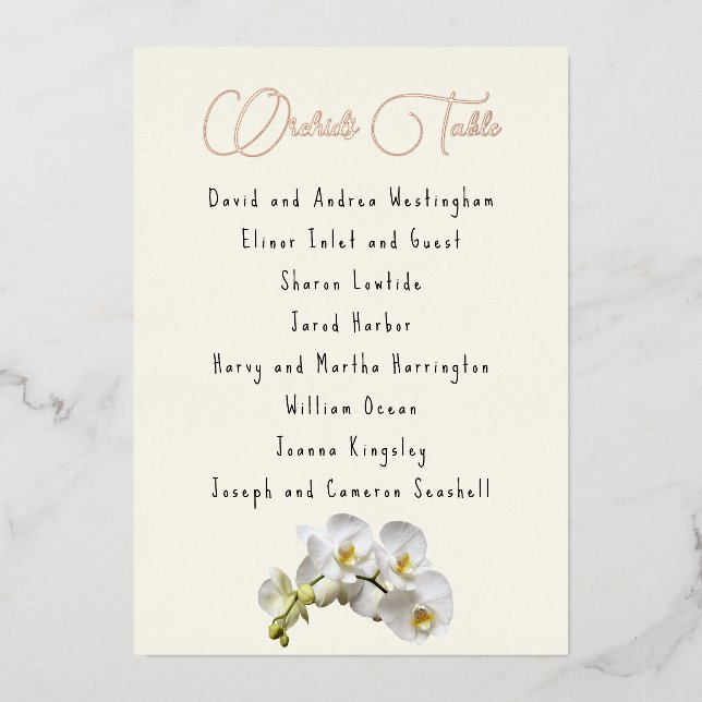 Orchids Guest List Table Seating Cards (Front)