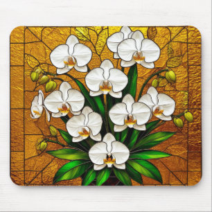 Orchids in a Stained Glass Artwork With Gold Mouse Pad