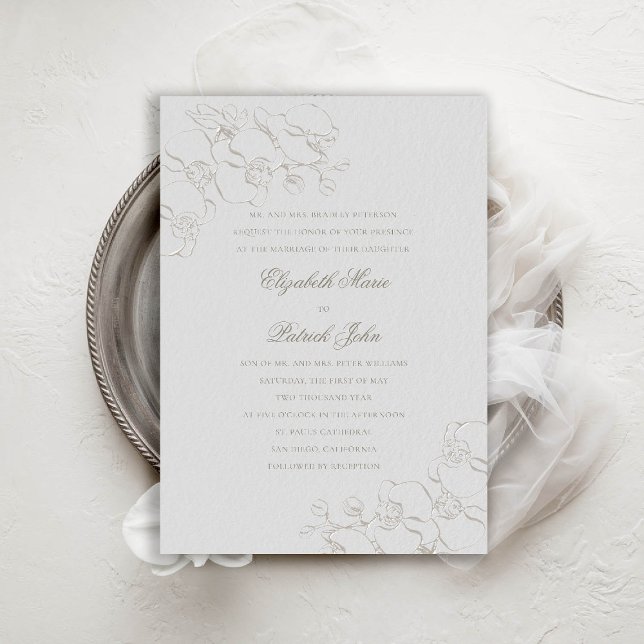 Orchids Ivory 2 Formal Traditional Parents Wedding Invitation (orchids wedding invitation formal traditional modern classic double frame ivory faux embossed chic)