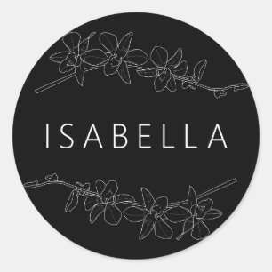 Orchids Minimal Floral Personalised Name Saumon Classic Round Sticker