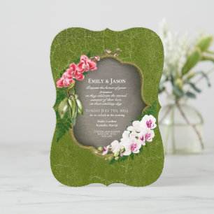 Orchids - mossy green romantic wedding invitation