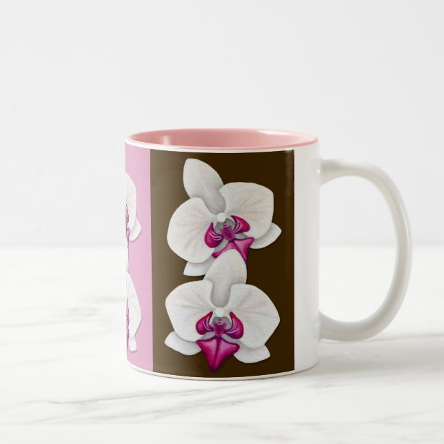 Orchids on Pink, Purple and Chocolate Brown - Mug (Right)