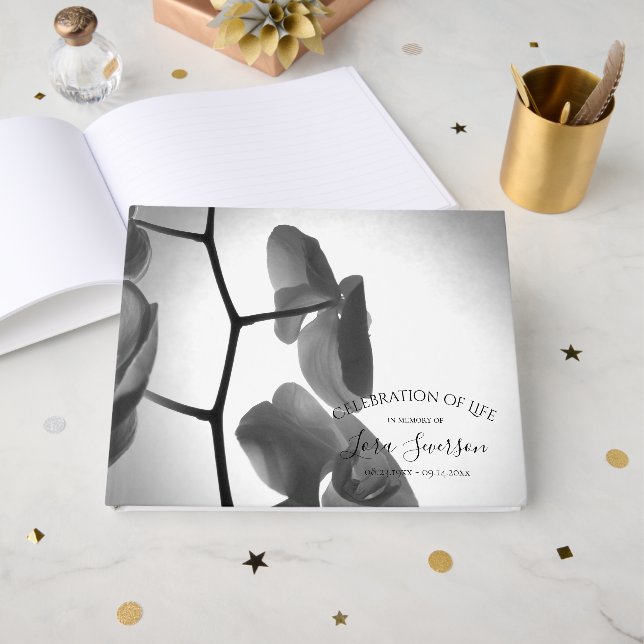 Orchids on the Stem Celebration of Life Memorial Guest Book (Front Open)