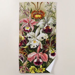 Orchids, Orchideae Denusblumen Ernst Haeckel Beach Towel