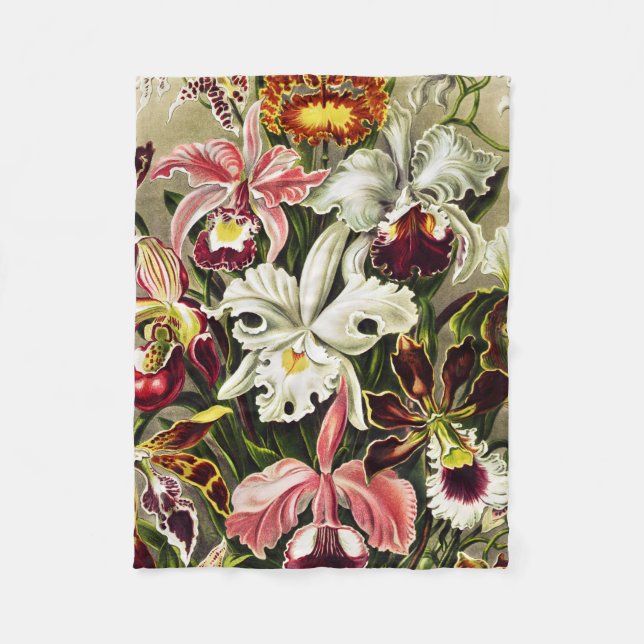 Orchids, Orchideae Denusblumen Ernst Haeckel  Fleece Blanket (Front)