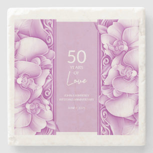 Orchids Ornate Wedding Anniversary Stone Coaster