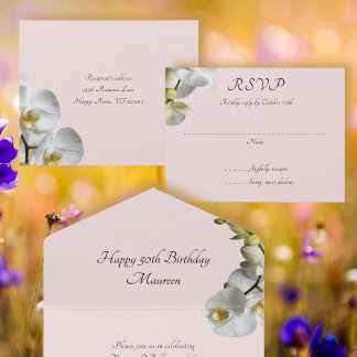 Orchids Pale Pink Her Birthday Party All In One Invitation