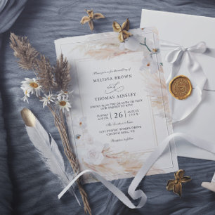 Orchids Pampas Grass Budget QR Code Wedding Invitation