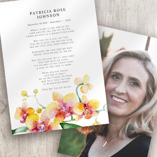 Orchids Photo Sympathy Funeral Memorial Card (Creator Uploaded)