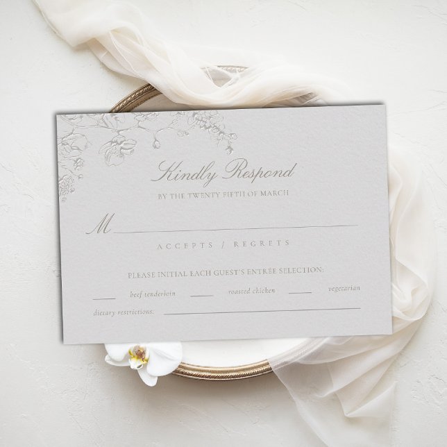 Orchids Reverie Ivory Formal Traditional Wedding (orchid wedding rsvp meal card art sketch romantic modern classic formal elegant ivory)