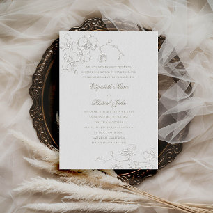 Orchids Romantic Ivory Formal Traditional Wedding Invitation