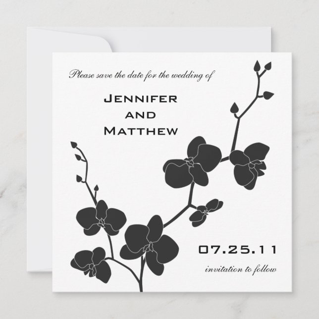 Orchids Save the Date - Black and White (Front)