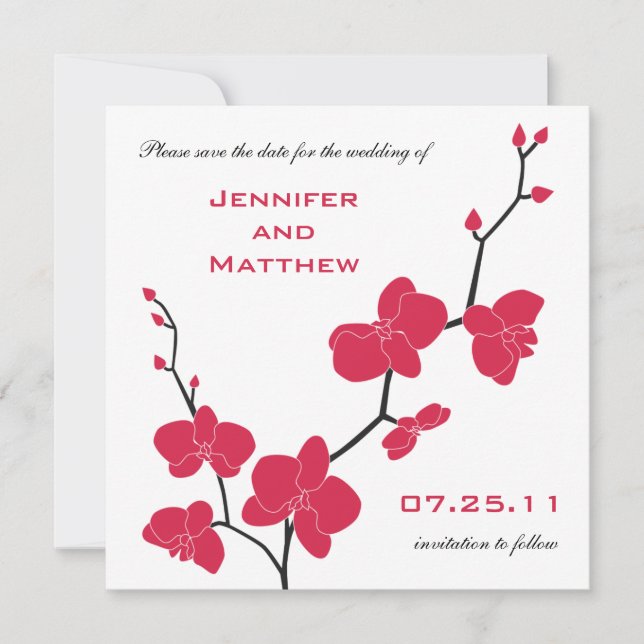 Orchids Save the Date - Red and Black (Front)