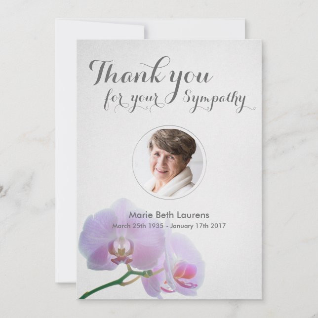 Orchids Sympathy Thank You Card with Photo (Front)