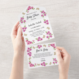 Orchids Tropical Butterfly Baby Shower All In One Invitation