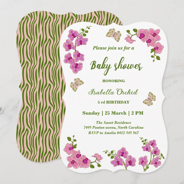 Orchids Tropical Butterfly Baby Shower  Invitation (Front/Back)