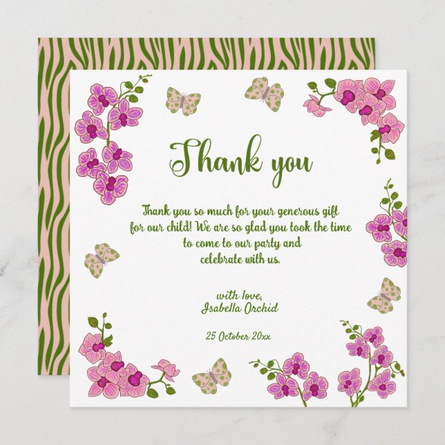 Orchids Tropical Butterfly Baby Shower Thank You (Front/Back)