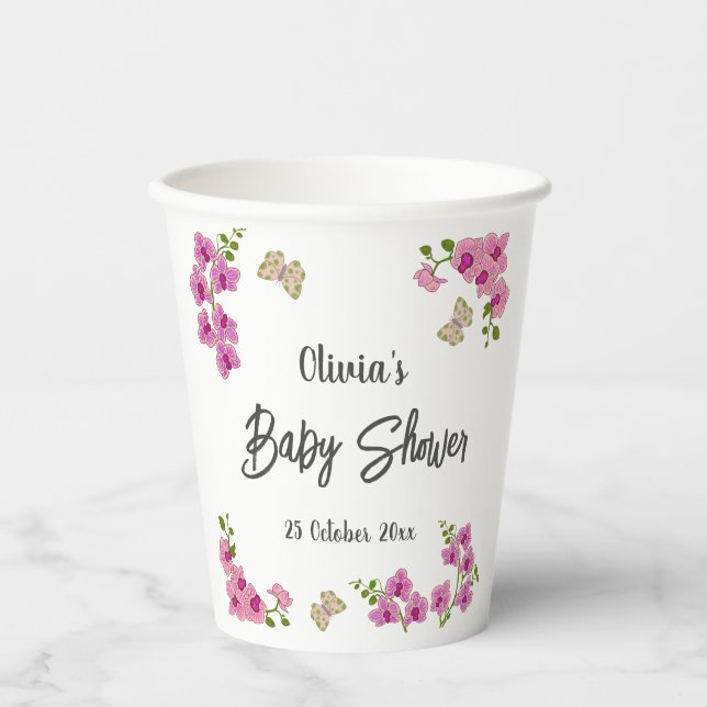 Orchids Tropical Butterfly Welcome Baby Shower  Paper Cups (Front)