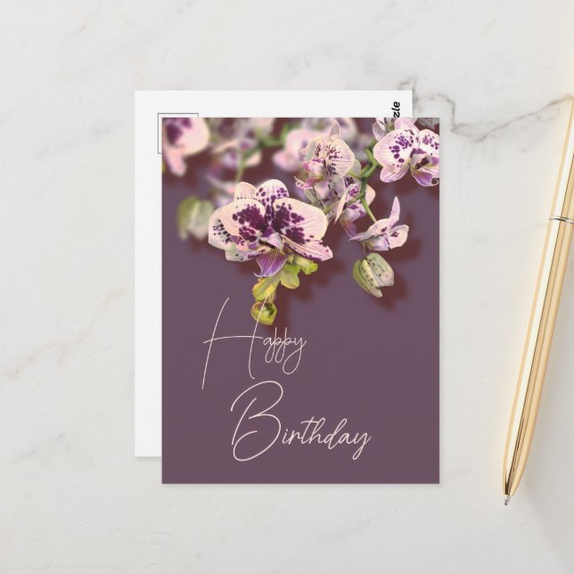 Orchids Tropical Floral Happy Birthday      Postcard (Front/Back In Situ)