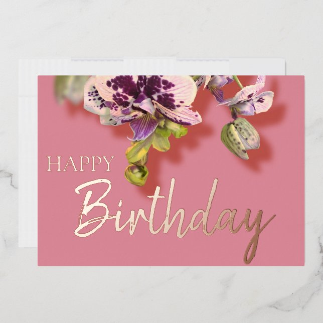 Orchids Tropical  Floral Happy Birthday Real Gold  Foil Holiday Card (Envelope)