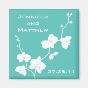 Orchids Wedding Magnet - Turquoise Blue and White