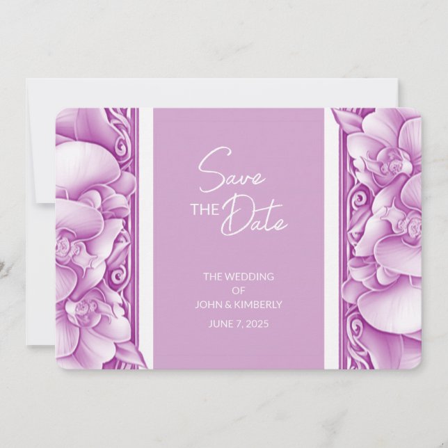 Orchids Wedding Ornate Save The Date Photo Card (Front)