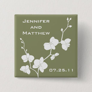 Orchids Wedding Pin - Vintage Olive and White