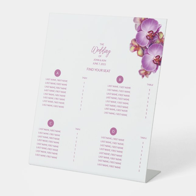 Orchids Wedding Seating Chart Pedestal Sign (Front)