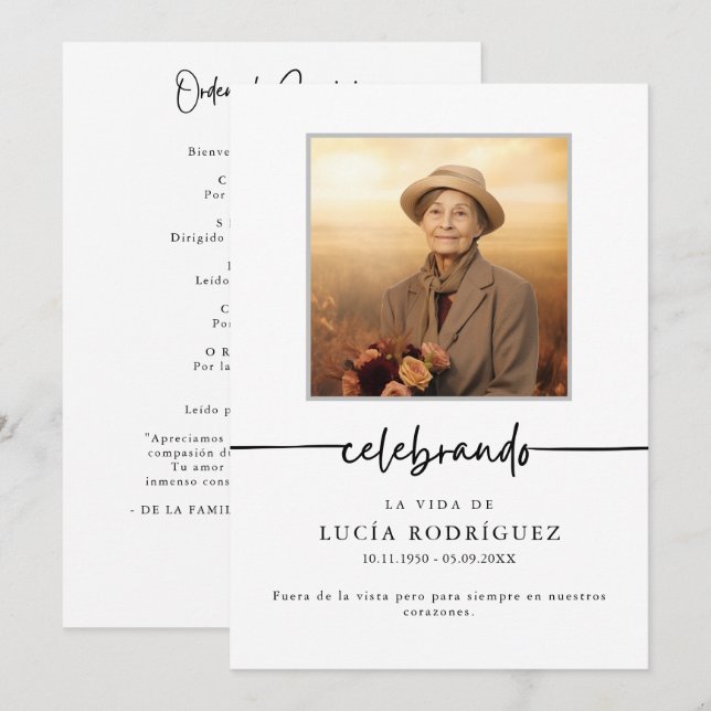 Orden de Servicio Spanish Funeral Celebrando Photo Program (Front/Back)