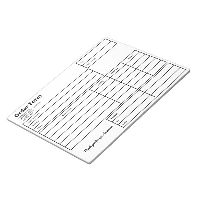 Order Form Black and White Business Template Notepad (Angled)