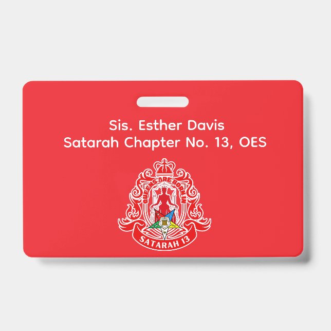Order of Eastern Star (OES) Name Badge ID Badge (Front)
